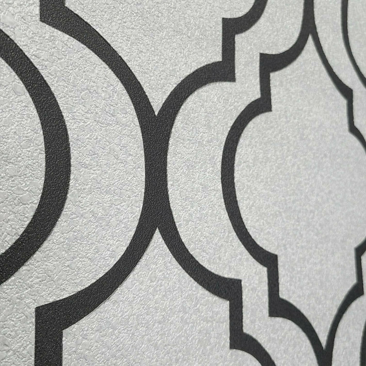 Marrakesh Black white faux mica textured geometric morocco trellis Wallpaper 3D 