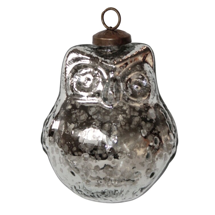Vintage Look Mercury Glass Owl Ornaments 