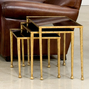Trio Of Gilt Metal 3 Piece Nesting Tables by Sarreid Ltd Savings