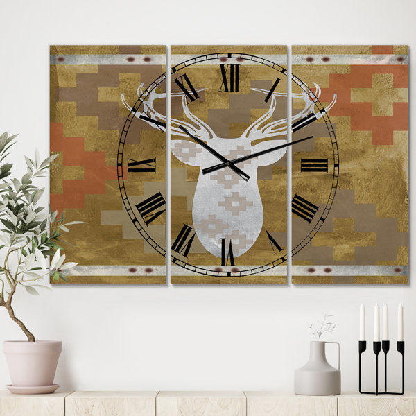 East Urban Home Oversized Patterned Deer Head 3 Panels Wall Clock Wayfair