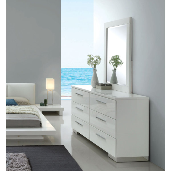 Orren Ellis Alayah 6 Drawer Double Dresser With Mirror Reviews Wayfair