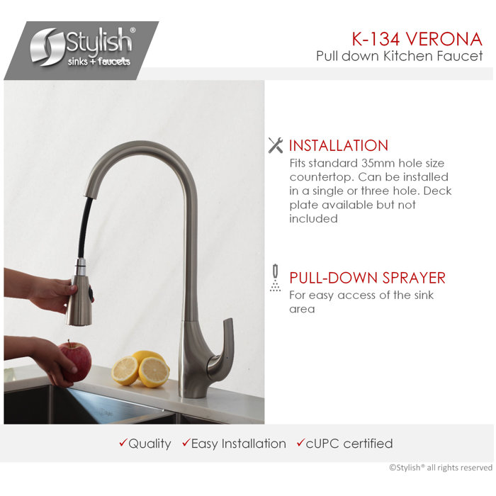 Stylish Pull Down Single Handle Kitchen Faucet Wayfair Ca