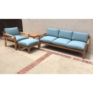 Go to store & view more images Lorenzo 4 Piece Teak Sunbrella Sofa Set with Cushions by Longshore Tides