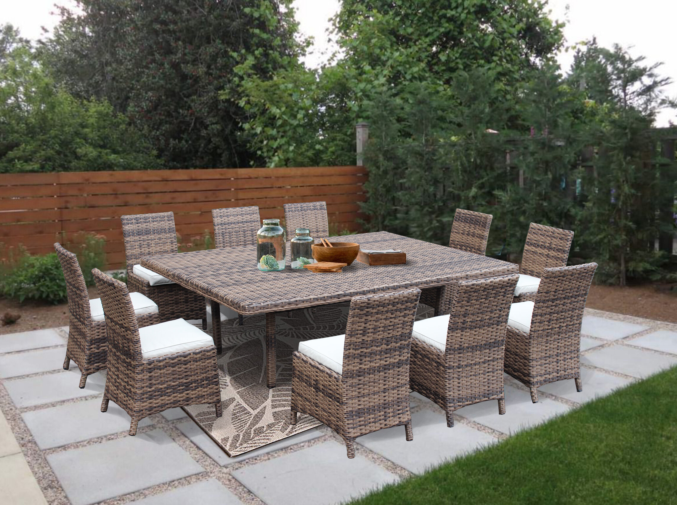 rattan table and 10 chairs