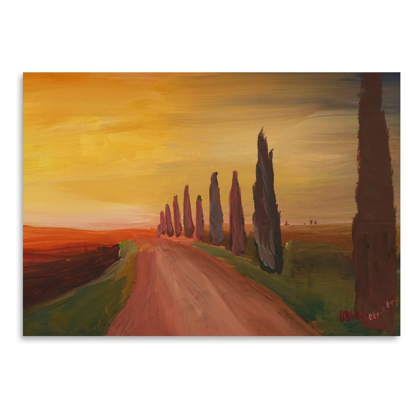 East Urban Home Country Road In Tuscany Italy At Sunset Painting