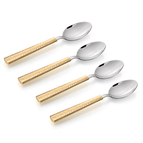 Set of 6 Stainless Steel Spoons with Hammered Finish Handles Silver, Teaspoon Set of 6 Stainless Steel Spoons with Hammered Finish Handles Silver, Teaspoon