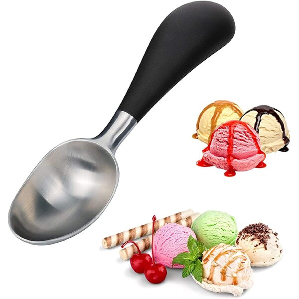 Home Stainless Steel Ice Cream Scoop with Non-Slip Rubber Ergonomic Ball Spoon