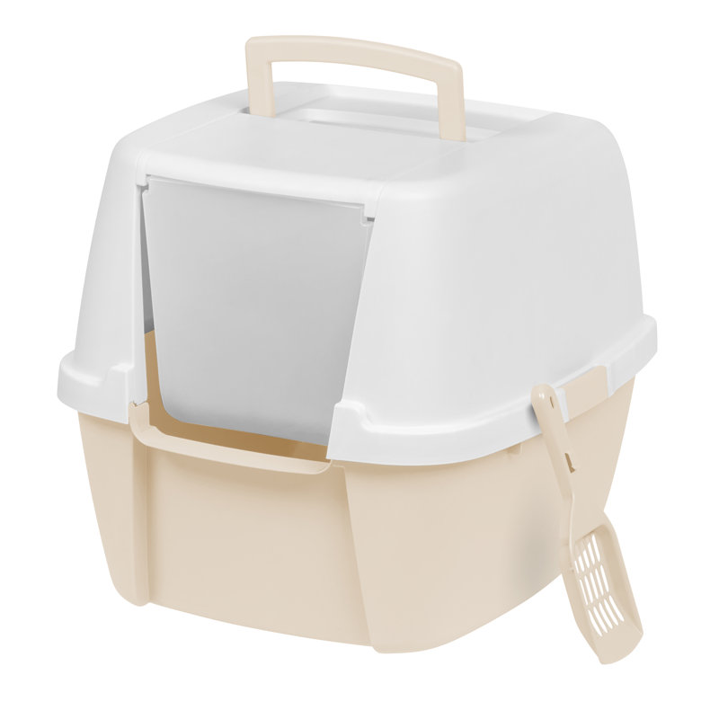 Jumbo Hooded Litter Box With Scoop, Off White Color: White/Cream