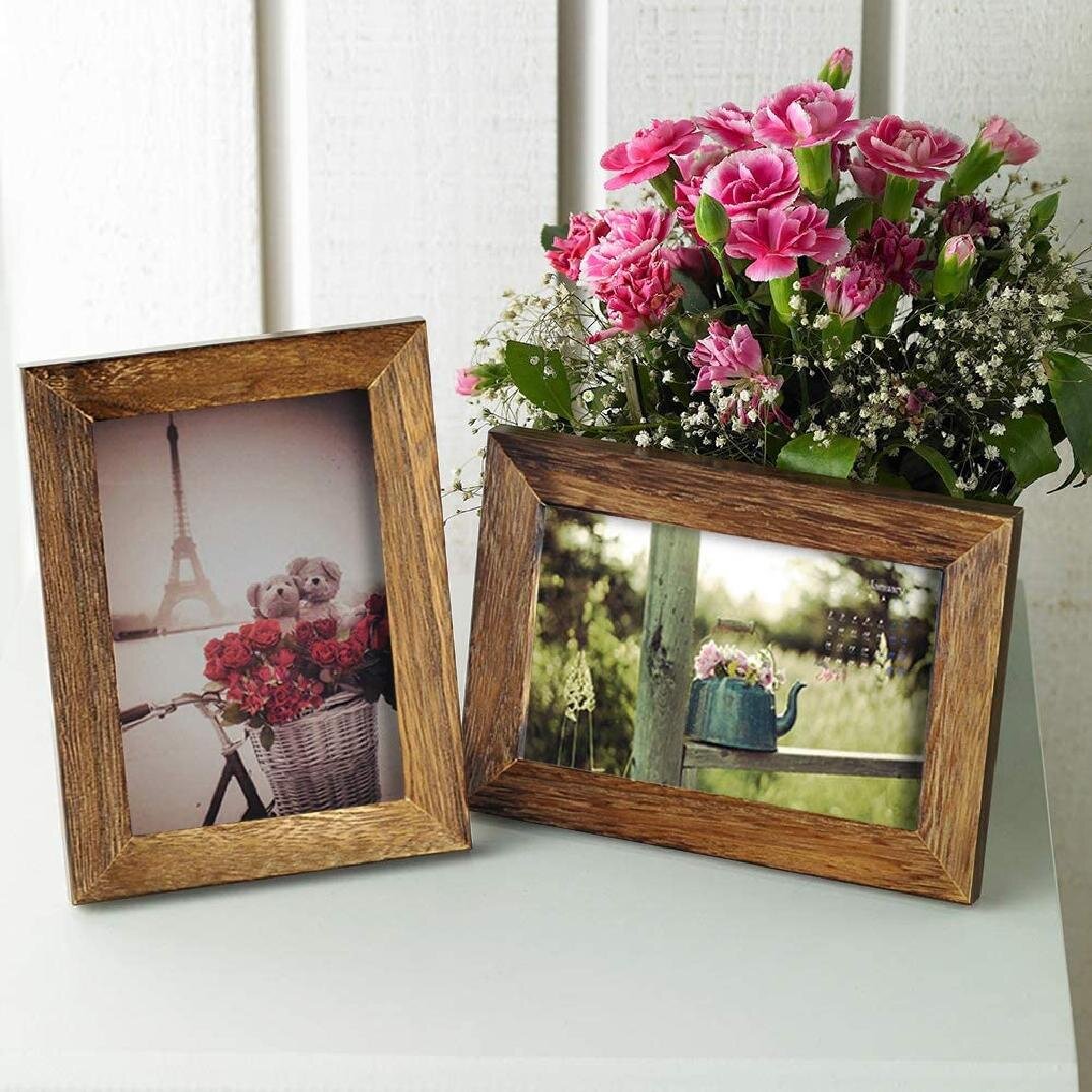 Wood Photo Picture Frame High Definition Glass Display for Table Wall Mounting 