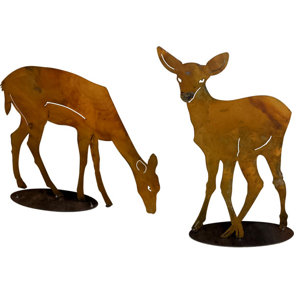 Loon Peak Metal Rustic Pair Of Deer On Base 2 Piece Garden Art Set Wayfair