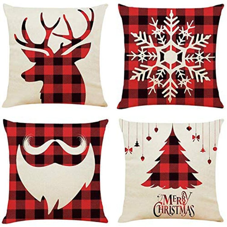 Bibana 4pcs 18"x18" Christmas Pillow Covers Home Decorative Pillow Cases Cotton Linen Pillow Square Cushion Cover For Sofa, Couch, Bed And Car