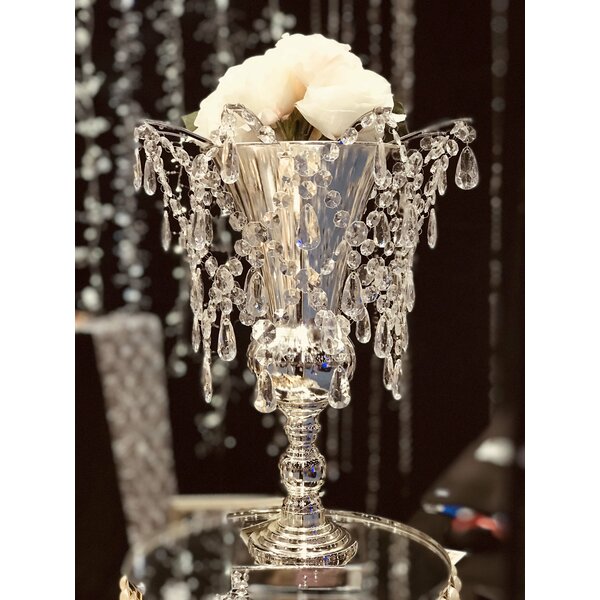 2 white hanging SHABBY crystal bead CHANDELIER candle holder Wedding Centerpiece