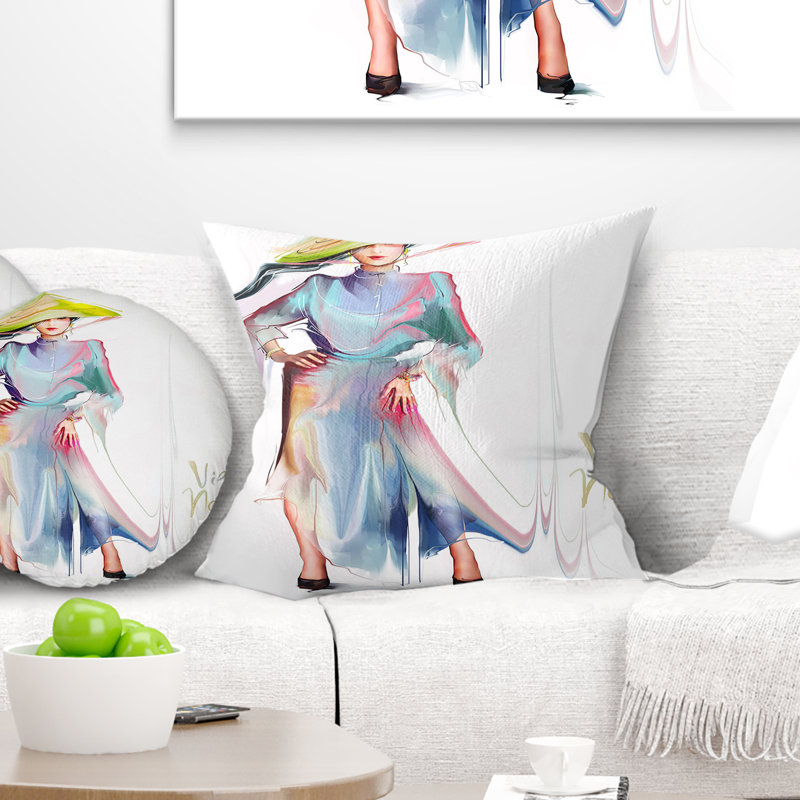 East Urban Home Digital Art Portrait Asian Women In Dress Pillow Wayfair