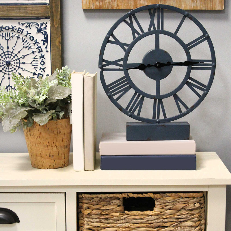 Longshore Tides Coastal Analog Metal Mechanical Tabletop Clock In Dark Gray Wayfair