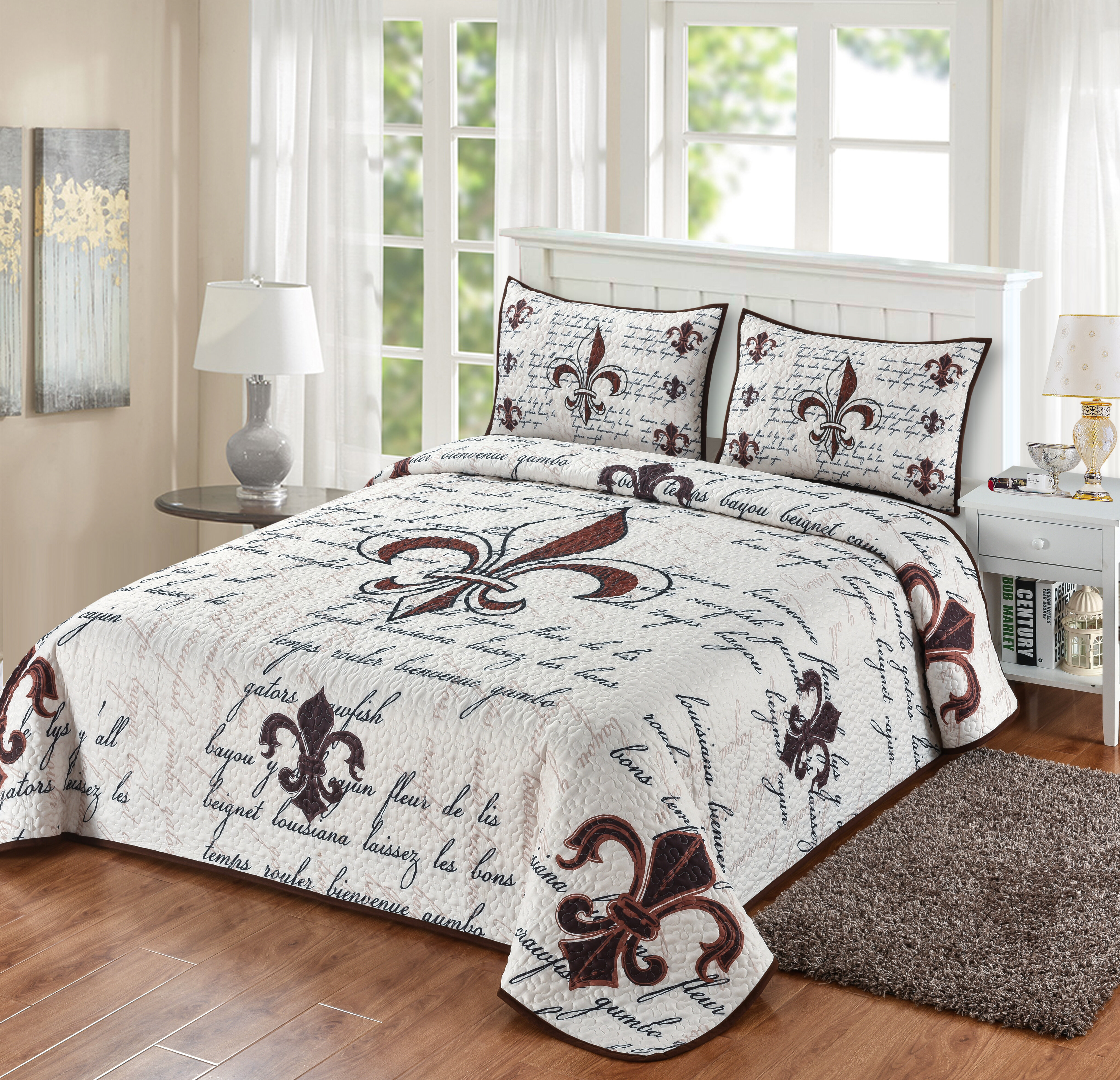 Fleur De Lis Living Valerio Cajun Fleur De Lis Phrases Quilt Set