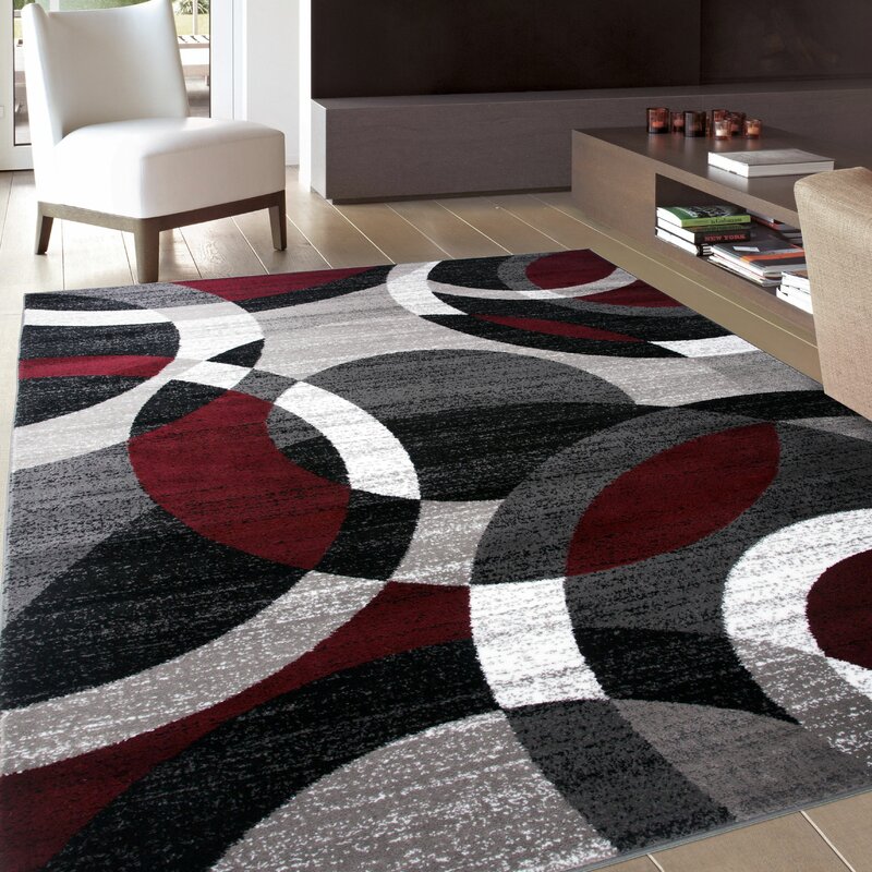 Ebern Designs Bridlington Abstract Burgundy/White Area Rug & Reviews ...