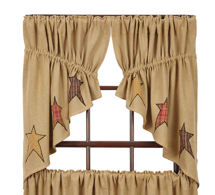 August Grove Mclaren Burlap Applique Star Prairie Kitchen Curtains