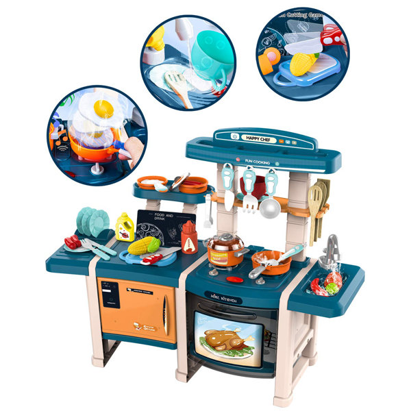 Weilaicheng Play Kitchen Set Little Pretend Blue Kids Play Kitchen Playset Toy With Realistic Lights Sounds Play Oven Sink Other Kitchen Accessories Toys For Girls And Boys Kraft Wayfair