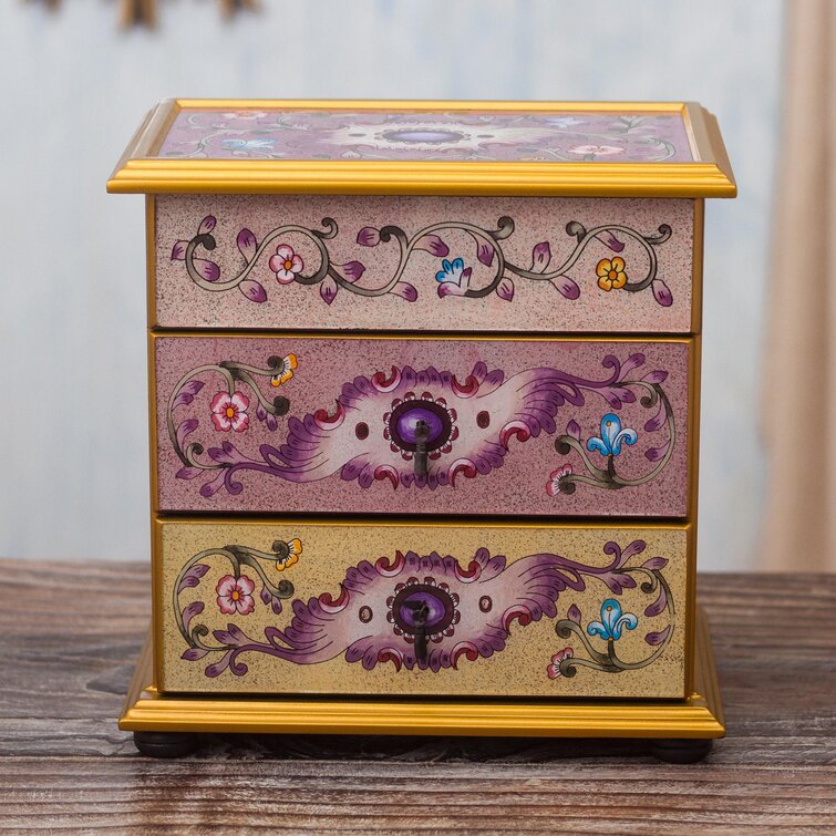 Color Vintage Indian Wood Jewelry Box Chest Hand Painted Beautiful Multi 