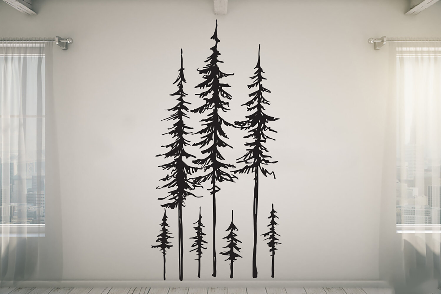 Union Rustic Pine Trees Silhouette Wall Decal Wayfair