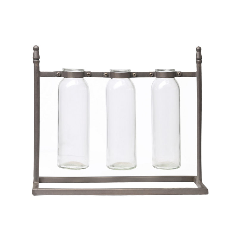 17 Stories 2 Piece Rothsay Brown Clear Indoor Outdoor Metal Table Vase Set Wayfair