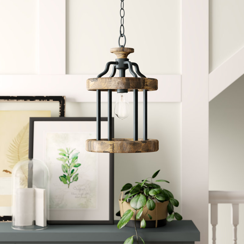 Birch Lane Neville 1 Light Lantern Cylinder Pendant With Wood Accents Birch Lane