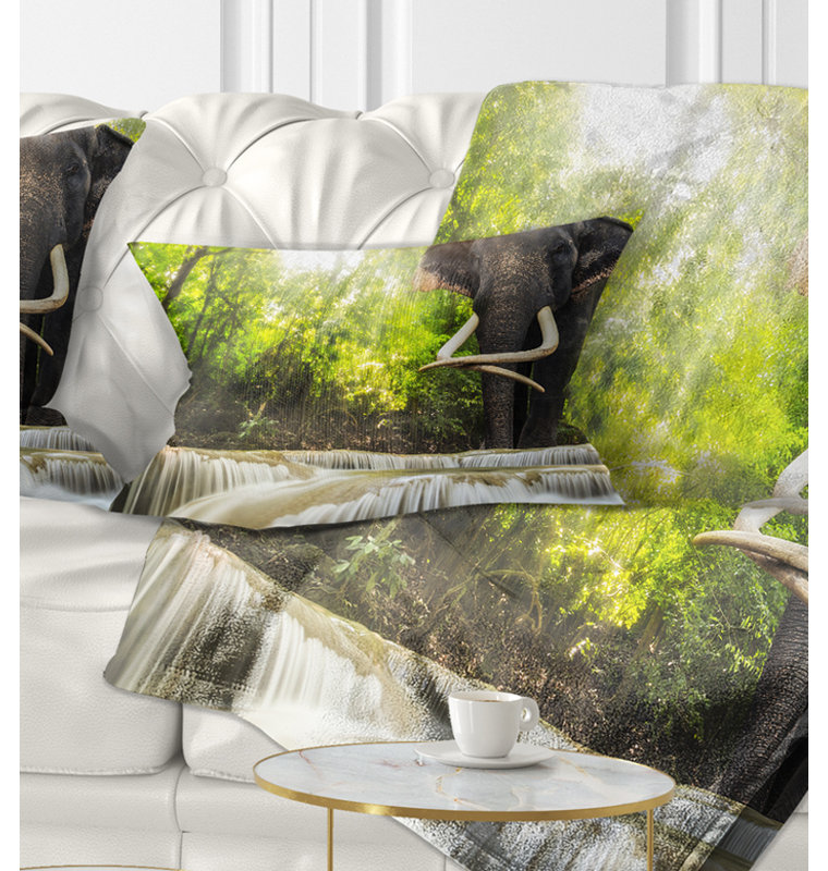 East Urban Home Photography Erawan Waterfall With Elephant Lumbar Pillow Wayfair