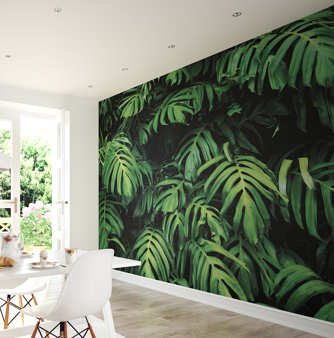 Green Plants Wall Sticker Rainforest Tropical Palm Leaves Art Wall Mural BL 
