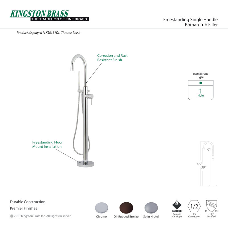 Kingston Brass Concord Single Handle Floor Mount Tub Faucet With