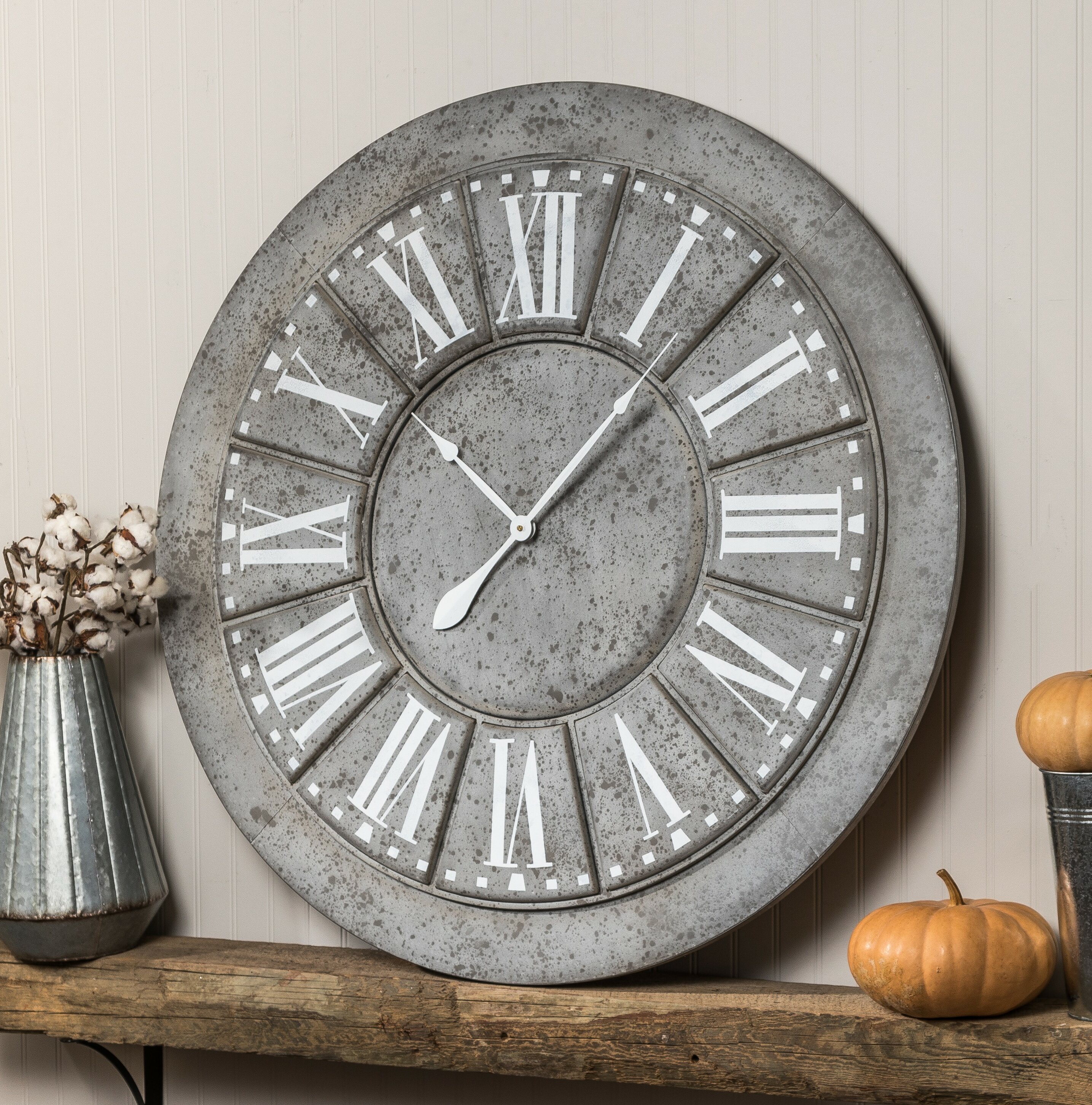 Gracie Oaks Luiza Oversized Galvanized 395 Wall Clock Reviews