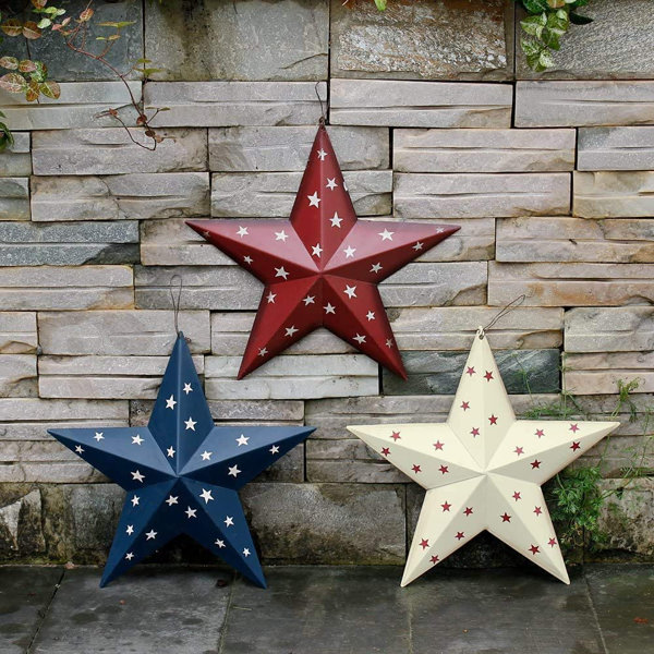SET OF 3 GALVANIZED DISTRESSED 8" BARN STARS FARMHOUSE PATINA COUNTRY RUSTIC 
