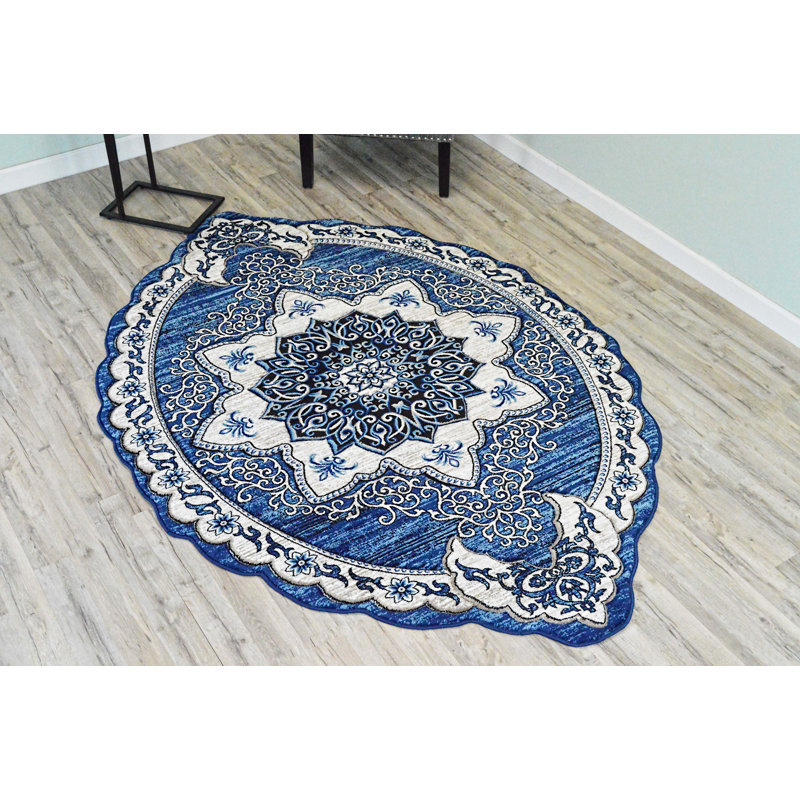 World Menagerie Breslin Free Shape Oval Oriental Blue Area Rug World Menagerie Breslin Free Shape