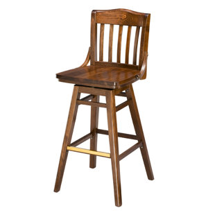 Go to store & view more images Loon Peak Chesebrough Beechwood School House Wood Seat Swivel Bar Stool