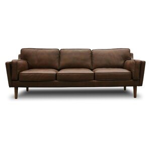 Union Rustic Kaufman Mid Century Modern Leather Sofa   Manba Lerpop