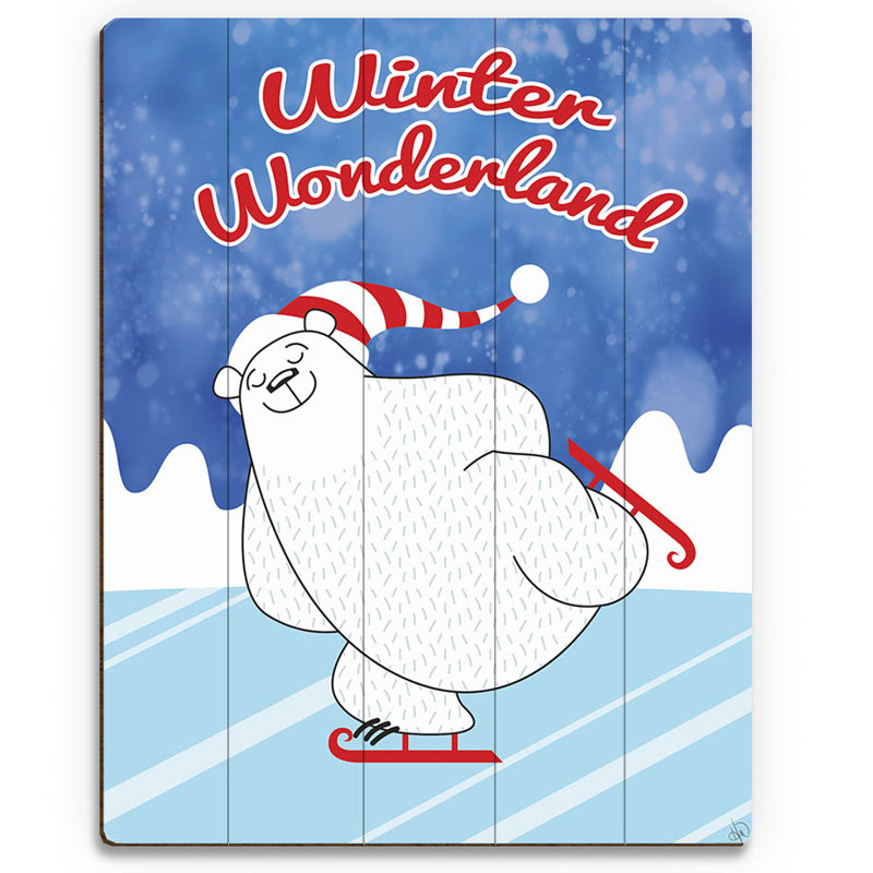 Click Wall Art Winter Wonderland Polar Bear Graphic Art On Wood