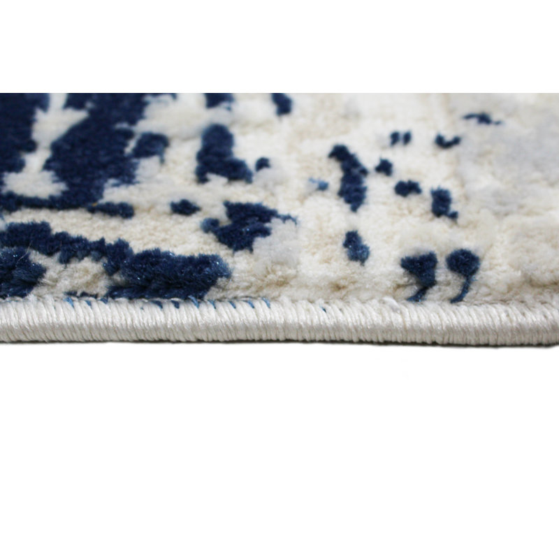 17 Stories Cipriani Power Loom Blue Ivory Rug Wayfair