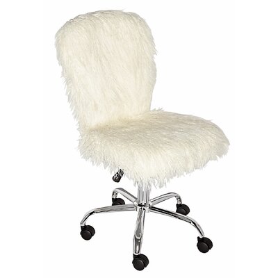Faux Fur Upholstered Office Chair With Caster Wheels White And