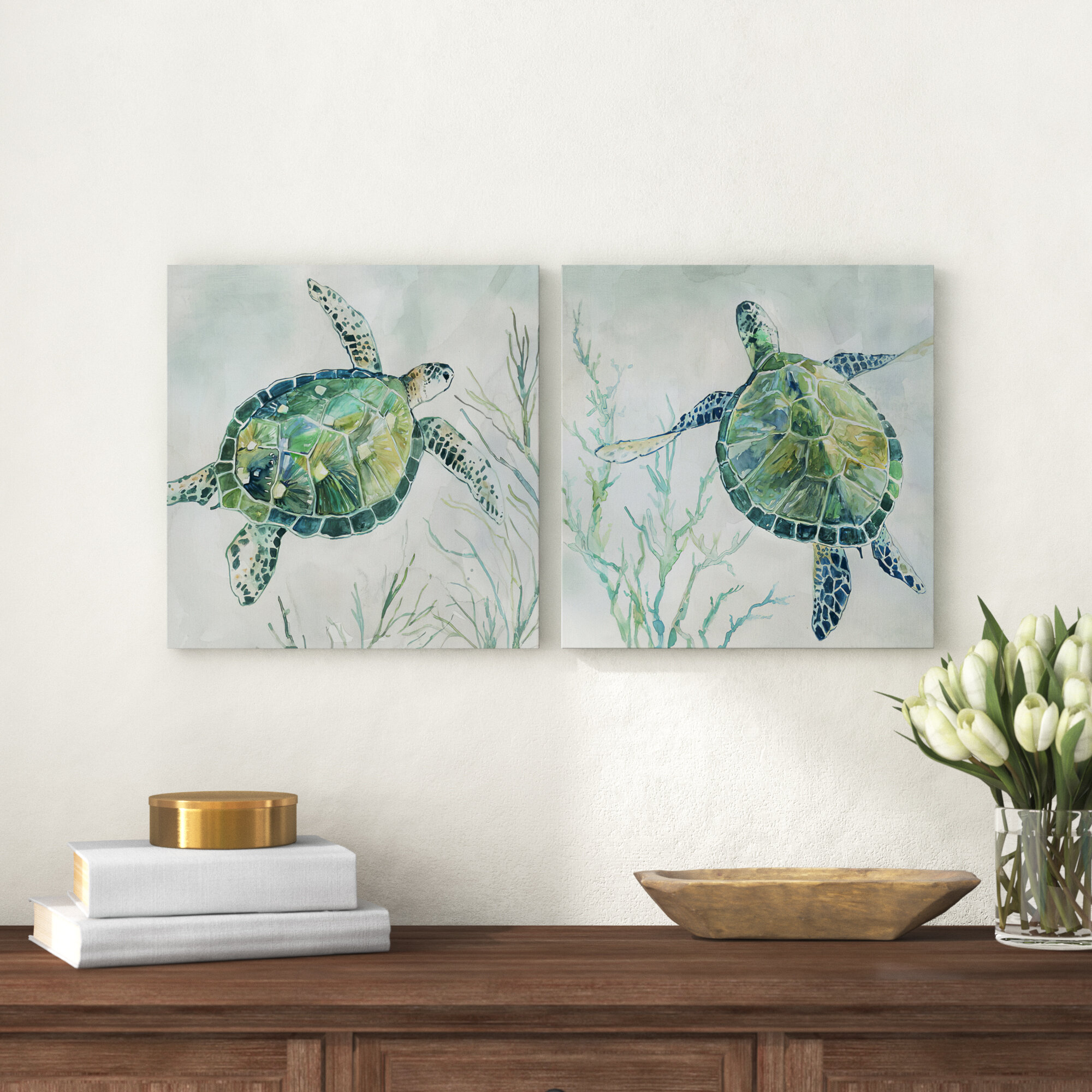 Beachcrest Home Seaglass Turtle I - 2 Piece Print & Reviews | Wayfair