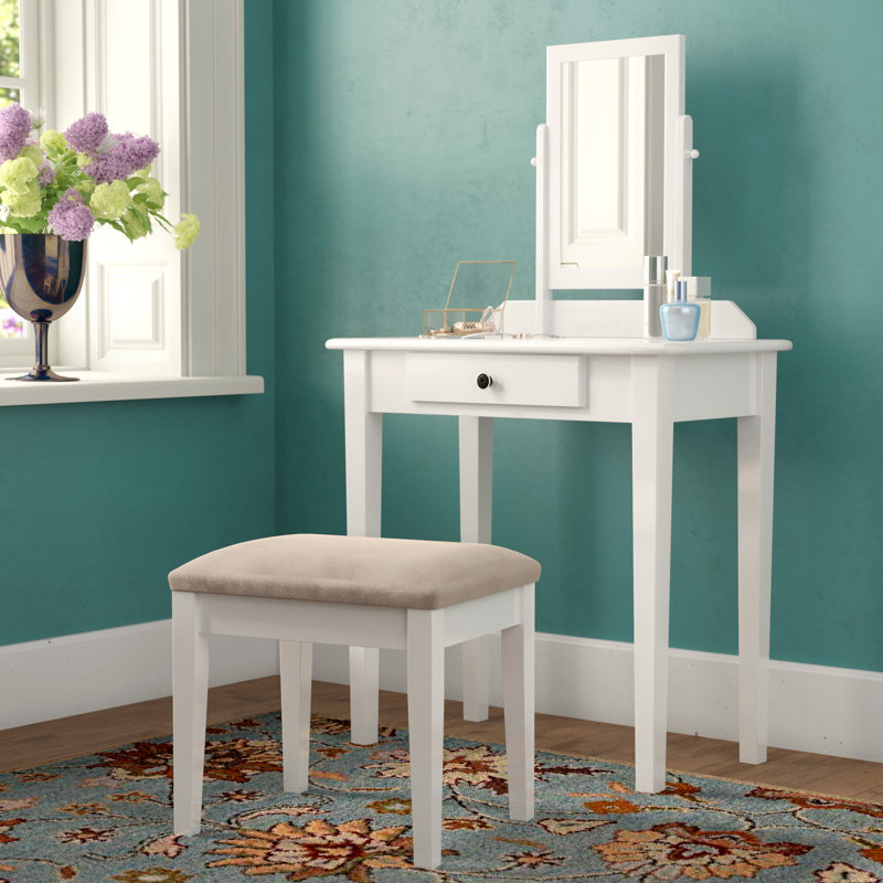 Andover Mills Buster Vanity Set With Stool And Mirror Reviews Wayfair