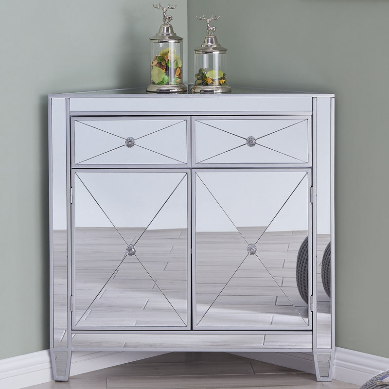 Rosdorf Park Tinley Mirrored Corner 2 Door Accent Cabinet Reviews Wayfair