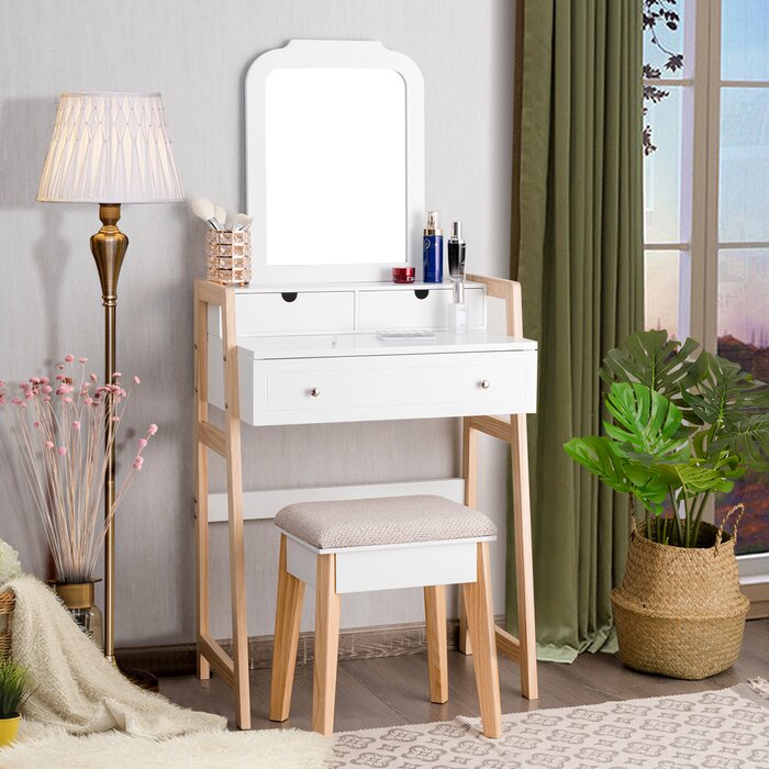 Crebilly Makeup Vanity Set With Stool And Mirror