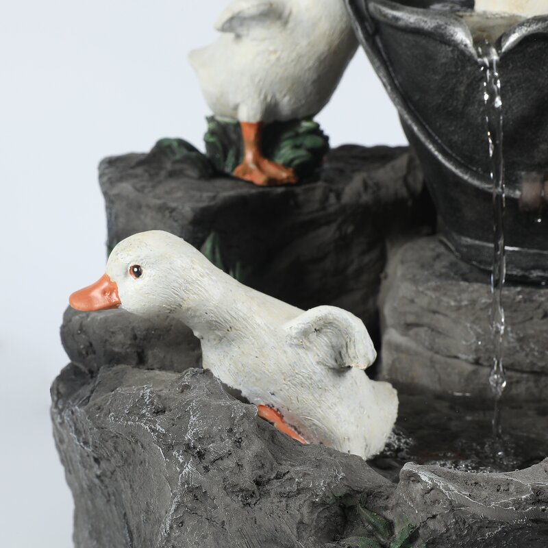 Luxen Home Resin Duck Family Outdoor Patio Fountain