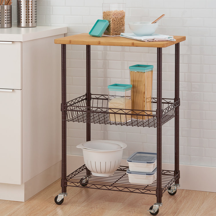 Trinity Basics Kitchen Cart With Solid Wood Top Reviews Wayfair