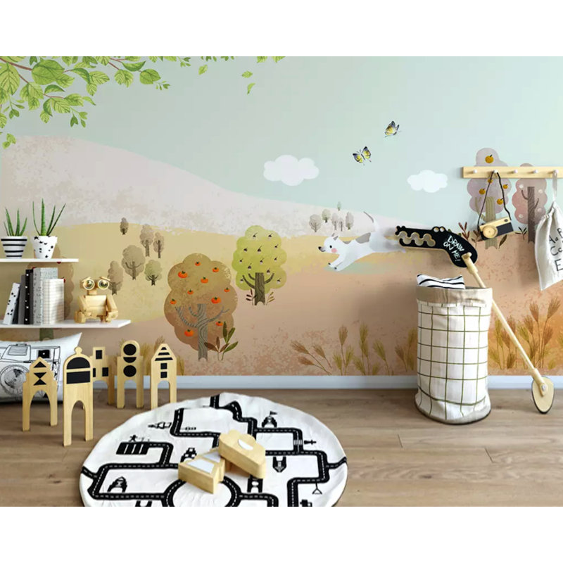 Gk Wall Design Fruit Tree Cartoon Puppy Kids Room Textile Wallpaper Wayfair