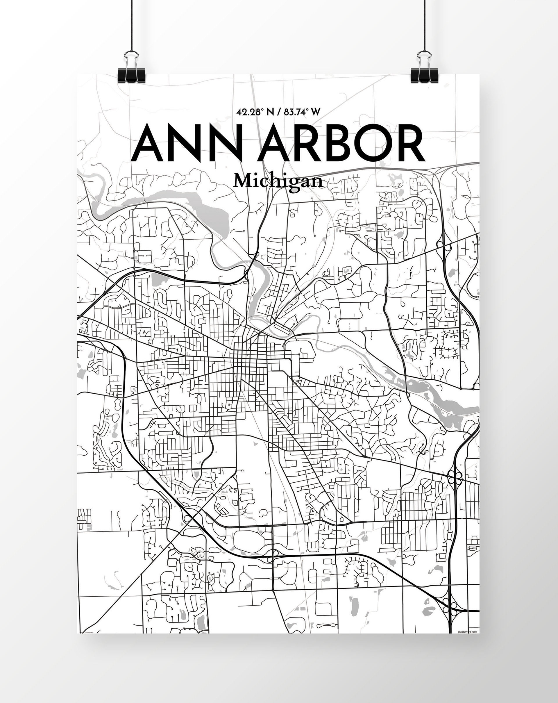 Wrought Studio Ann Arbor City Map Graphic Art Print Poster In White Wayfair