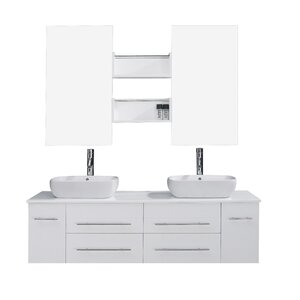 Ultra Modern Series 60″ Double Bathroom Vanity Set with White Marble Top and Mirror