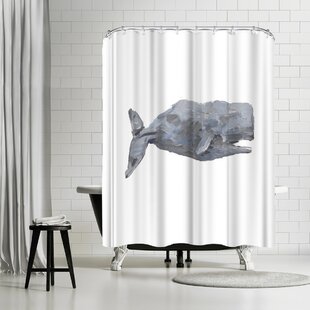 Whale Ink Painting Shower Curtain Home Waterproof Fabric 71 Inches With Hooks 