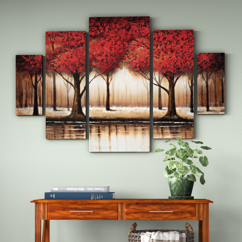 Andover Mills™ 'Parade of Red Trees' 5 Piece Wrapped Canvas Painting