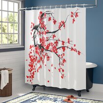 Japanese Geisha Silhouettes Cherry Blossom Decor Art Print Fabric Shower Curtain 