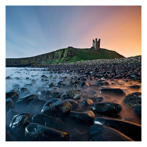Sunrise with Fog at Dunstanburgh Castle 3.36m x 3.36m Embossed Matt Peel & Stick Wall Mural East Urban Home